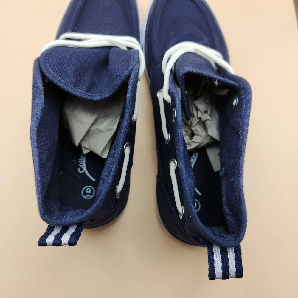 Collection 'O' Boat Shoes Mens Size 9 Navy Canvas High Top Lace Up VRL-03